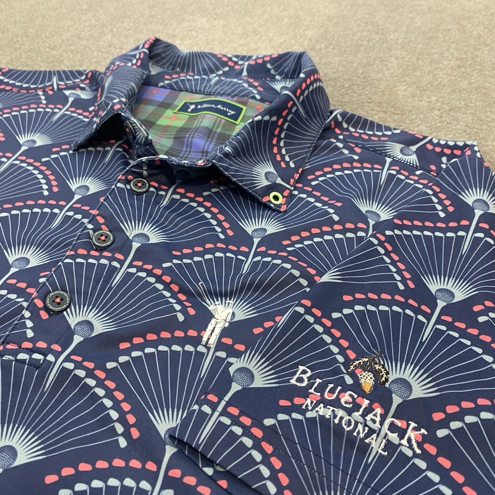 William Murray Shirt Mens Medium Floral Blue‎ Jack Golf Logo Performance Stretch